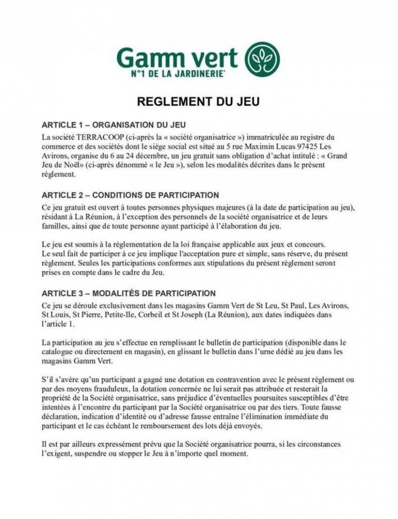 Règlement Du Jeu Noël. Gamm vert (2023-12-31-2023-12-31)