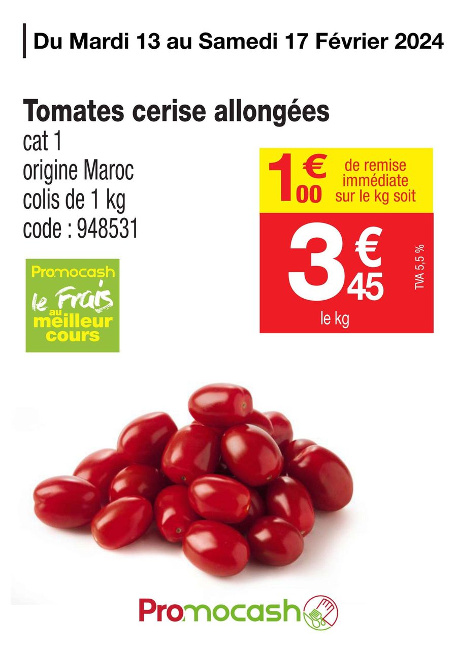 Tomates Cerise Allongées. Promocash (2024-02-17-2024-02-17)